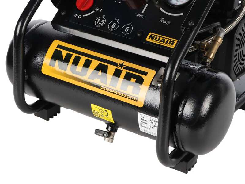 Nuair Siltek TB 6 - Compresseur d'air &eacute;lectrique portatif insonoris&eacute;, oil-less  - Moteur 1.5 CV- 6 L