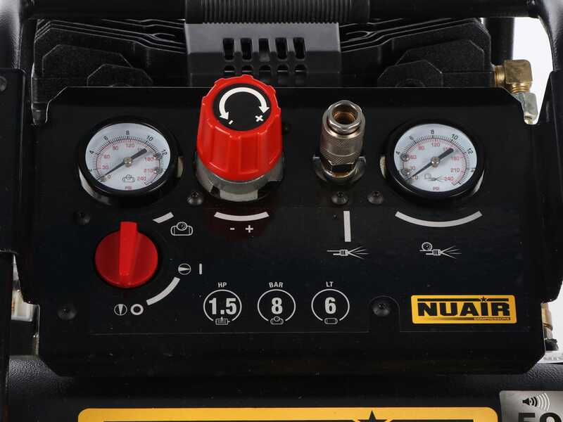 Nuair Siltek TB 6 - Compresseur d'air &eacute;lectrique portatif insonoris&eacute;, oil-less  - Moteur 1.5 CV- 6 L