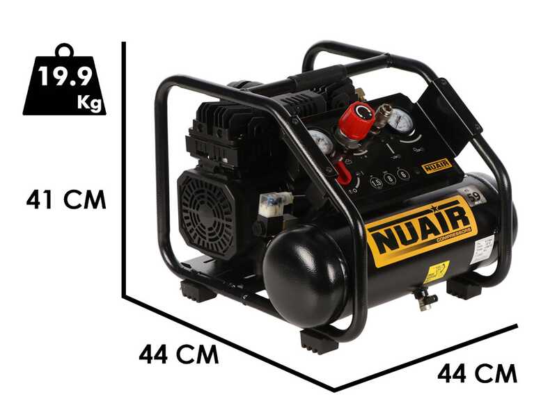 Nuair Siltek TB 6 - Compresseur d'air &eacute;lectrique portatif insonoris&eacute;, oil-less  - Moteur 1.5 CV- 6 L
