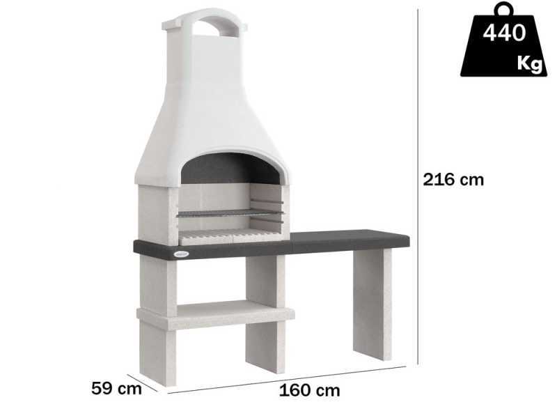 Plazzetti Orlando - Barbecue &agrave; bois et &agrave; charbon en ma&ccedil;onnerie - avec table d'appoint