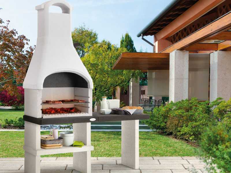 Plazzetti Orlando - Barbecue &agrave; bois et &agrave; charbon en ma&ccedil;onnerie - avec table d'appoint