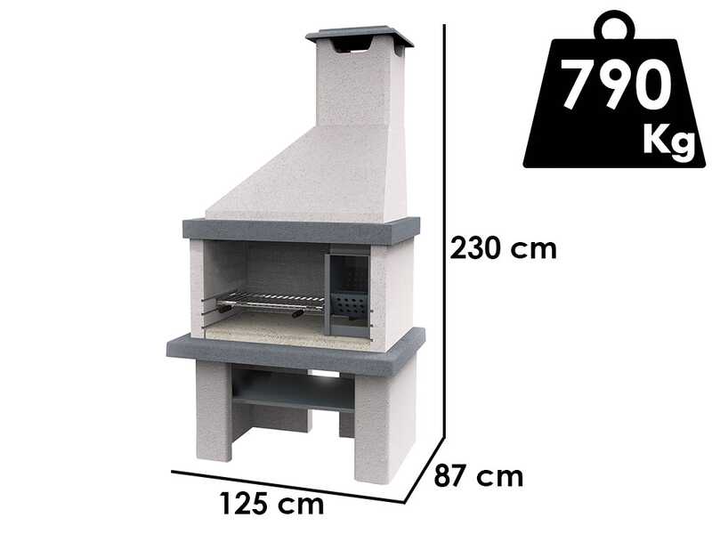 Edilmark Happy - Barbecue &agrave; bois et &agrave; charbon en ma&ccedil;onnerie - Hotte et br&ucirc;leur &agrave; droite