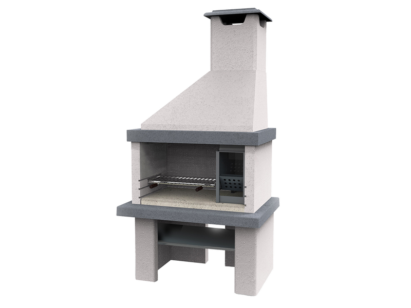 Edilmark Happy - Barbecue &agrave; bois et &agrave; charbon en ma&ccedil;onnerie - Hotte et br&ucirc;leur &agrave; droite
