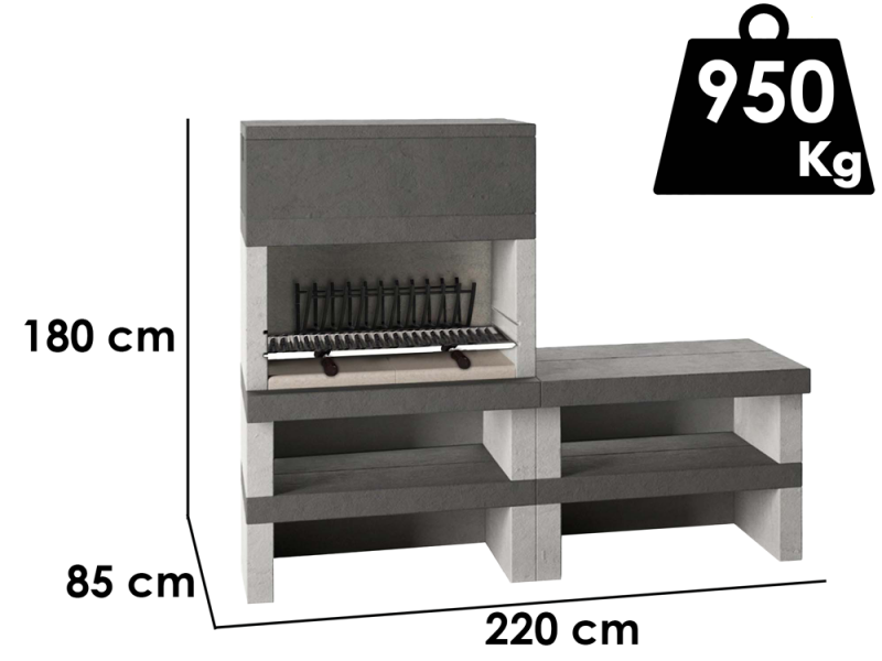 Edilmark KUBO.1 - Barbecue &agrave; bois et &agrave; charbon en ma&ccedil;onnerie - Br&ucirc;leur arri&egrave;re et accessiore Panka d&eacute;pla&ccedil;able