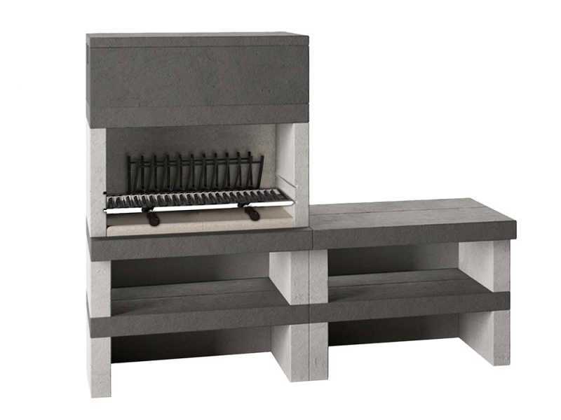 Edilmark KUBO.1 - Barbecue &agrave; bois et &agrave; charbon en ma&ccedil;onnerie - Br&ucirc;leur arri&egrave;re et accessiore Panka d&eacute;pla&ccedil;able
