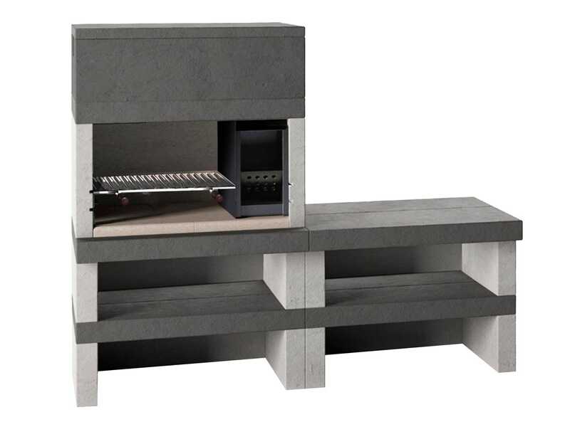 Edilmark KUBO.1 - Barbecue &agrave; bois et &agrave; charbon en ma&ccedil;onnerie - Br&ucirc;leur &agrave; droite