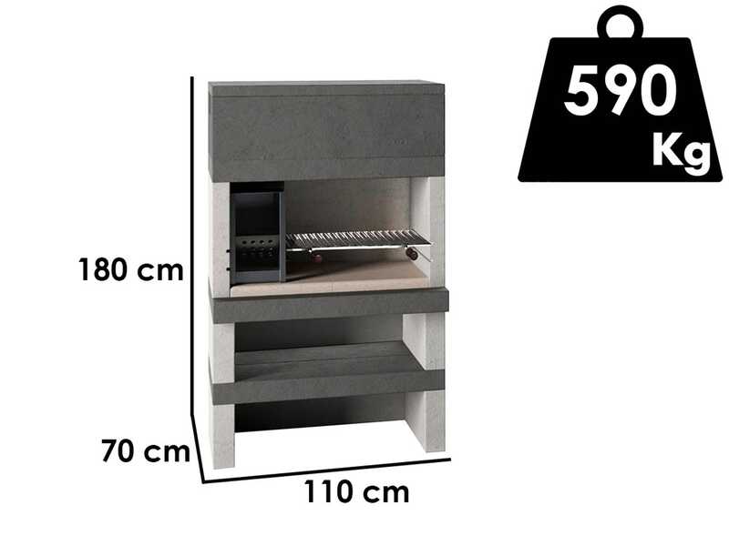 Edilmark KUBO - Barbecue &agrave; bois et &agrave; charbon en ma&ccedil;onnerie - Br&ucirc;leur &agrave; gauche