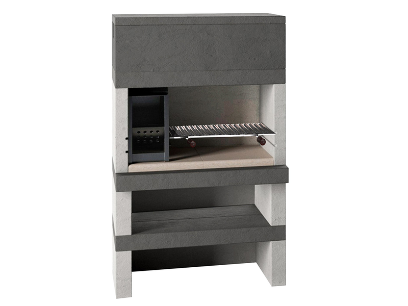 Edilmark KUBO - Barbecue &agrave; bois et &agrave; charbon en ma&ccedil;onnerie - Br&ucirc;leur &agrave; gauche