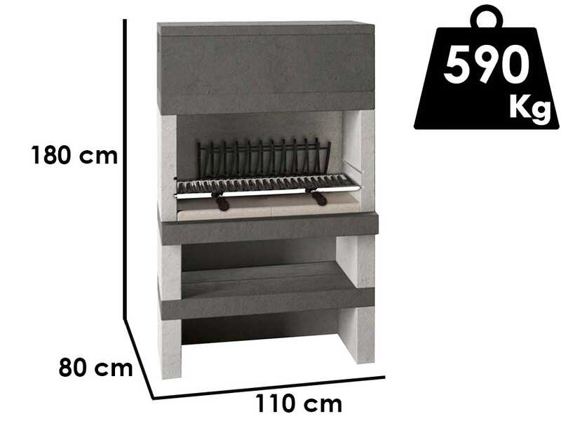 Edilmark KUBO - Barbecue &agrave; bois et &agrave; charbon en ma&ccedil;onnerie - Br&ucirc;leur arri&egrave;re