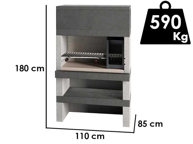Edilmark KUBO - Barbecue &agrave; bois et &agrave; charbon en ma&ccedil;onnerie - Br&ucirc;leur &agrave; droite