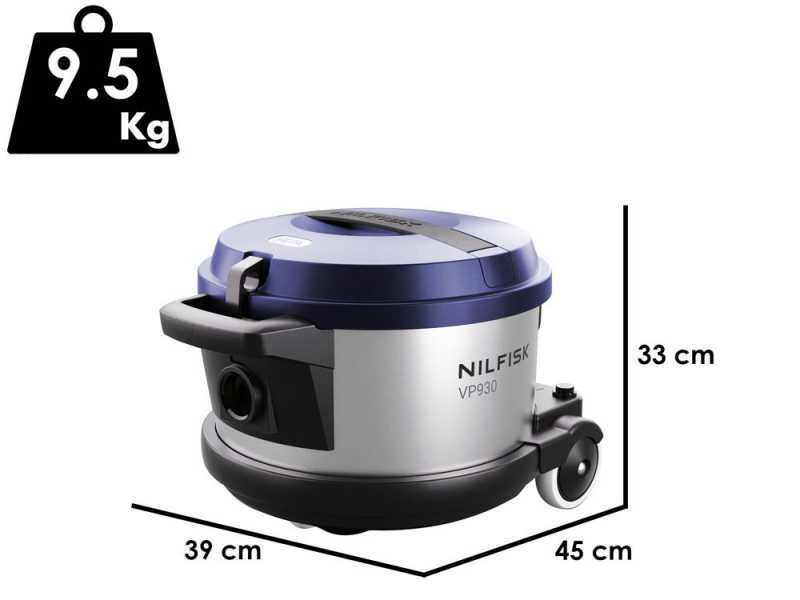 Nilfisk VP 930 Eco Pro Hepa Blu HF EU - Aspirateur ULTRA silencieux - Bidon en acier de 15 L - 760W