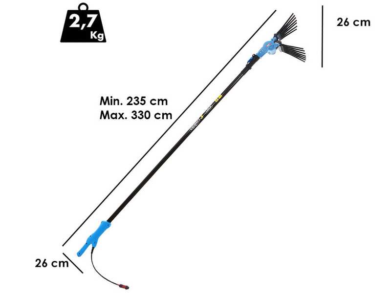 Lisam Oliwatt 3 - Peigne vibreur &eacute;lectrique 235/330 cm &agrave; batterie - Avec dents en nylon - Perche t&eacute;lescopique en aluminium