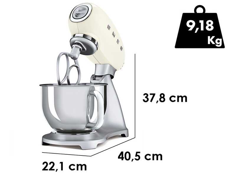 Smeg SMF02CREU Cr&egrave;me - Batteur M&eacute;langeur Plan&eacute;taire - Cuve inox de 4,8 litres