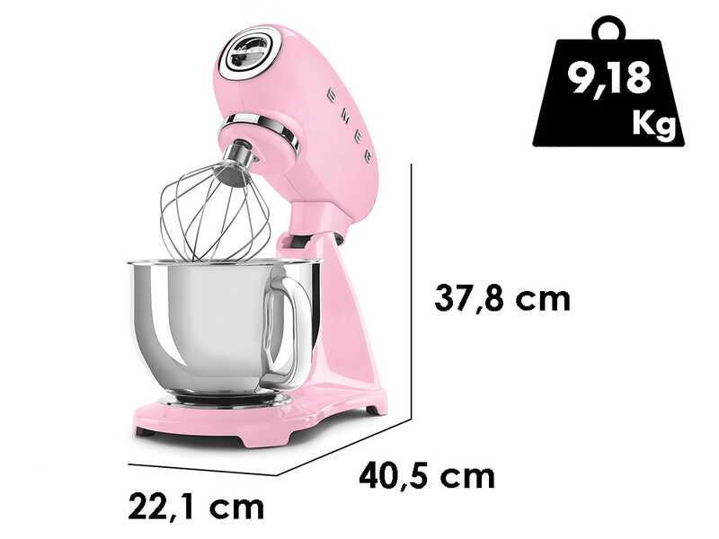 Smeg Full Color Rose - Batteur m&eacute;langeur plan&eacute;taire - Cuve en acier inoxydable de 4,8 litres