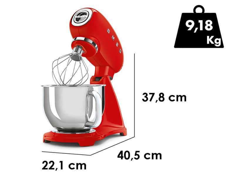 Smeg Full Color Rouge - Batteur m&eacute;langeur plan&eacute;taire - Cuve en acier inoxydable de 4,8 litres