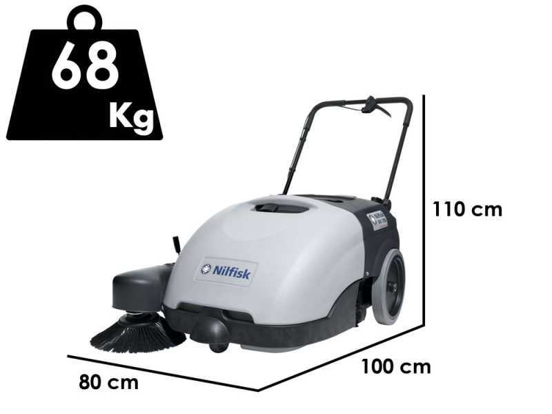 Nilfisk SW750 - Balayeuse autotract&eacute;e &agrave; batterie avec bac de ramassage 12V - 46Ah
