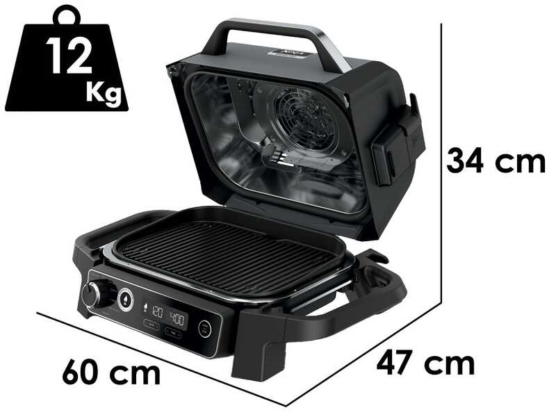 Ninja Woodfire OG701EU - Barbecue &eacute;lectrique avec fumoir et friteuse &agrave; air chaud