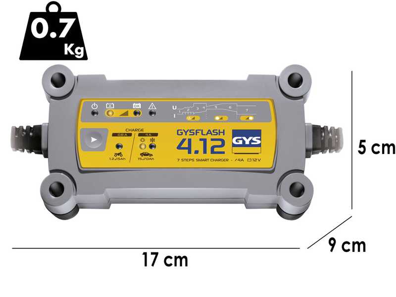 GYS Flash 4.12 - Chargeur et mainteneur de charge automatique - Batteries 12 V de 1,2 &agrave; 90 Ah