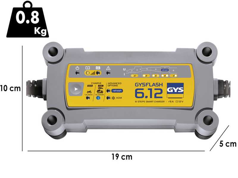 GYS Flash 6.12 - Chargeur et mainteneur de charge automatique - Batteries 12 V de 1,2 &agrave; 125 Ah