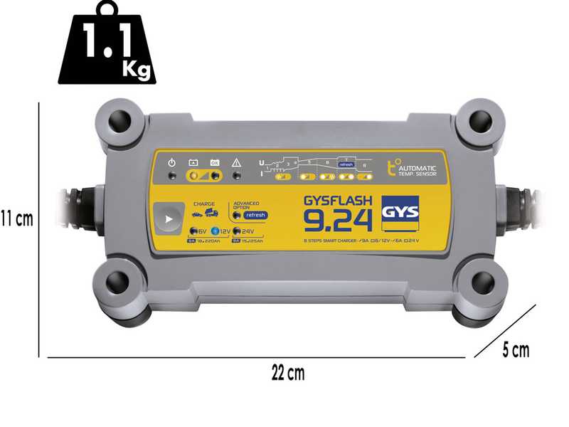 GYS Flash 9.24 - Chargeur et mainteneur de charge automatique - Batteries 6 - 12 - 24 V