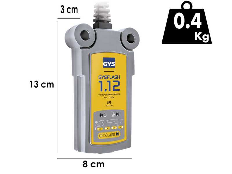 GYS Flash 1.12 - Chargeur et mainteneur de charge automatique - Batteries 12 V de 1,2 &agrave; 32 Ah