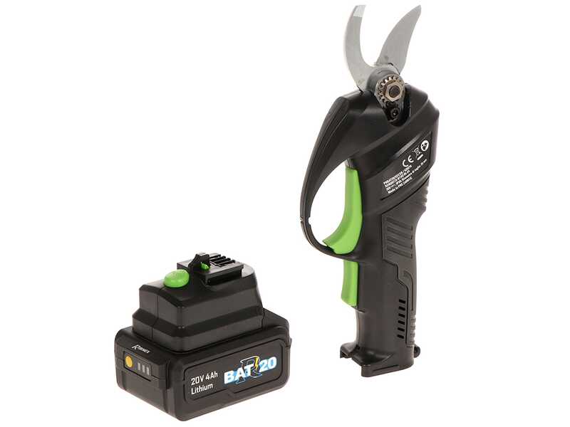 Ribimex PRBAT20/SEC - S&eacute;cateur de taille &eacute;lectrique - 20 V/2 Ah - Diam&egrave;tre de coupe 25 mm