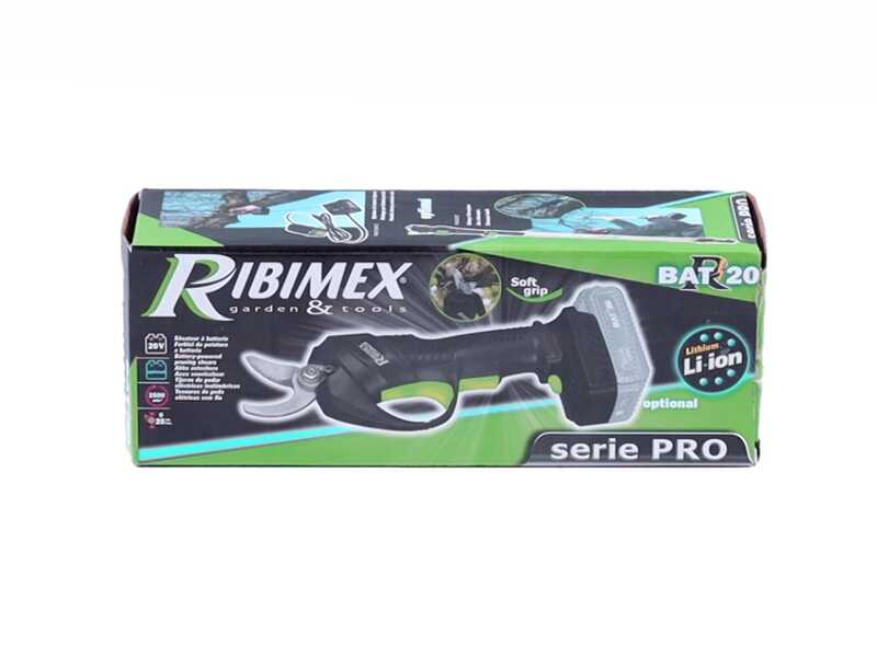 Ribimex PRBAT20/SEC - S&eacute;cateur de taille &eacute;lectrique - 20 V/2 Ah - Diam&egrave;tre de coupe 25 mm