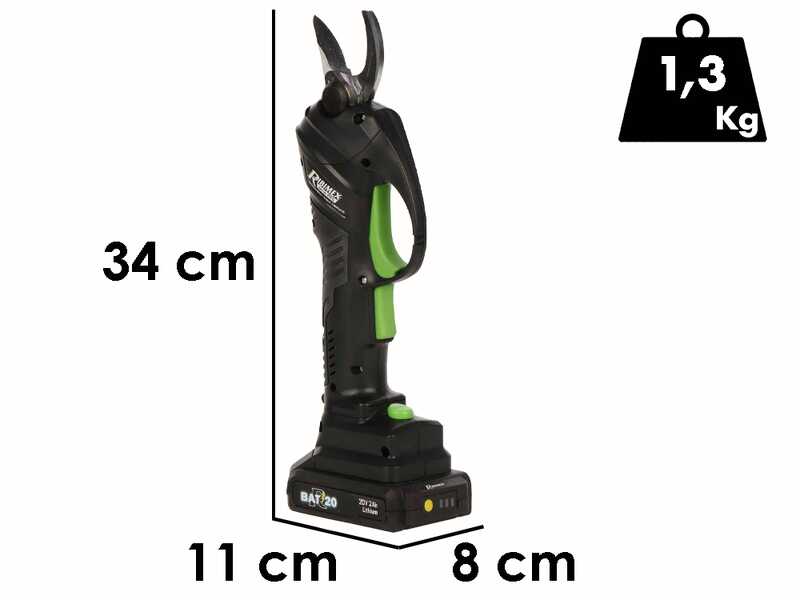 Ribimex PRBAT20/SEC - S&eacute;cateur de taille &eacute;lectrique - 20 V/2 Ah - Diam&egrave;tre de coupe 25 mm