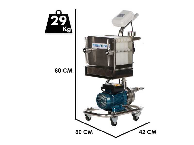 Tellarini CrystalPro Oil 10 - Filtre &agrave; plaques pour l'huile sur chariot - Pompe INOX
