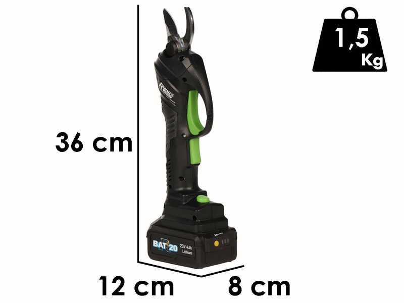 Ribimex PRBAT20/SEC - S&eacute;cateur de taille &eacute;lectrique - 20 V/4 Ah - Diam&egrave;tre de coupe 25 mm