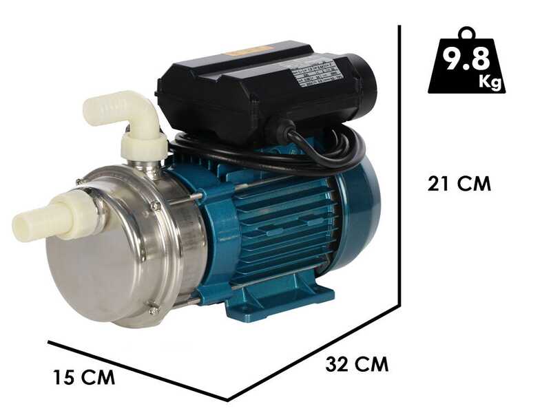 Tellarini ALM 25 MS - Pompe &eacute;lectrique de transfert en acier inoxydable - Raccord en nylon droits + courb&eacute;s - Monophas&eacute;e - 230V - Choisis tes raccords !