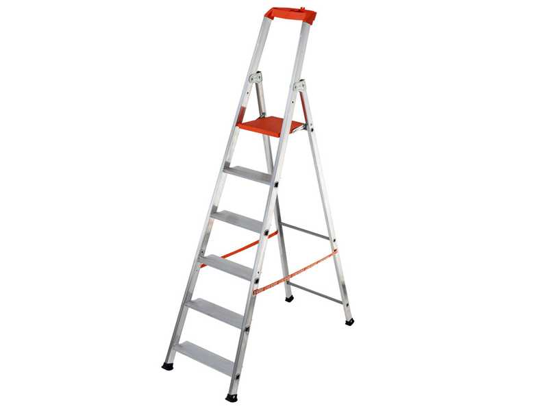Gierre Stabila AL730DS - 6 marches, 1.96 m - &Eacute;chelle en aluminium avec tr&eacute;teau