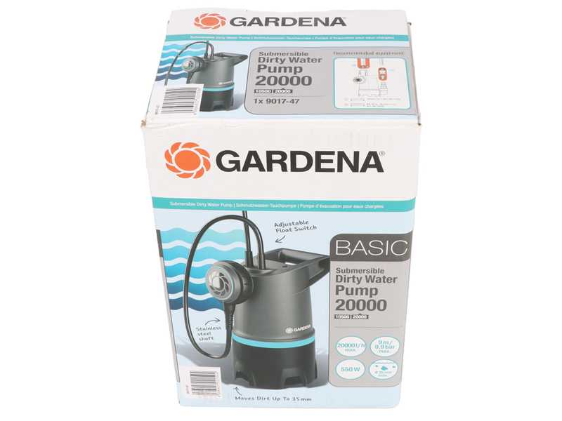 Gardena 20000 BASIC - Pompe immerg&eacute;e &eacute;lectrique pour eaux charg&eacute;es - Flotteur int&eacute;gr&eacute;