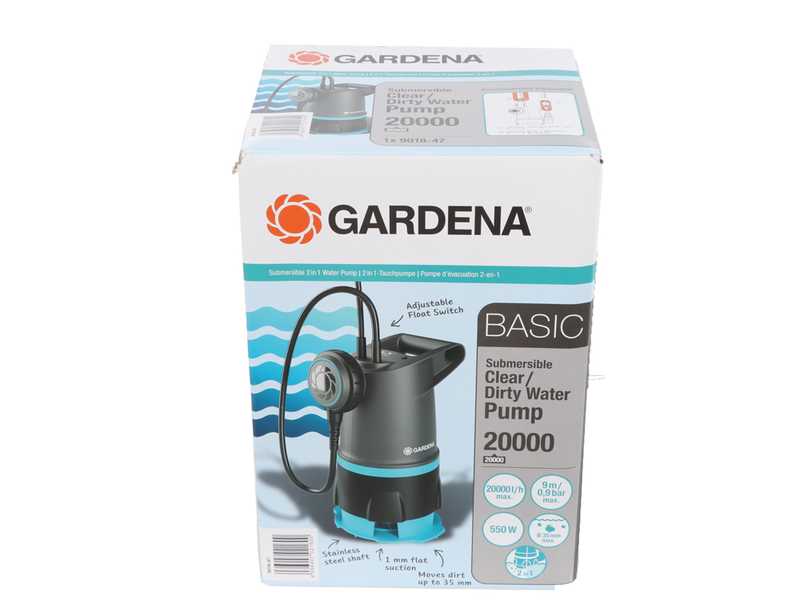 Gardena 20000 BASIC - Pompe &eacute;lectrique submersible 2 en 1 pour eaux claires et sales - Flotteur int&eacute;gr&eacute;