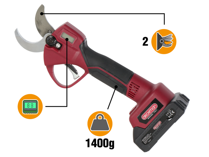 Archman FE07-40A - S&eacute;cateur de taille &agrave; batterie - 2x 21V 2Ah - &Oslash; 40 mm