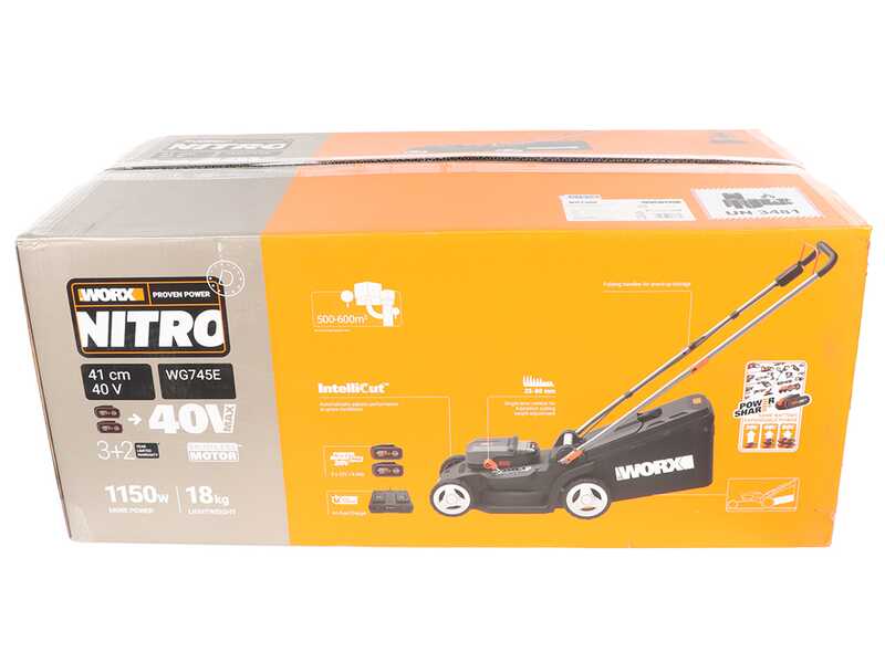 Worx Nitro WG745E - Tondeuse &agrave; batterie - 2x20V/4Ah - Coupe 41cm