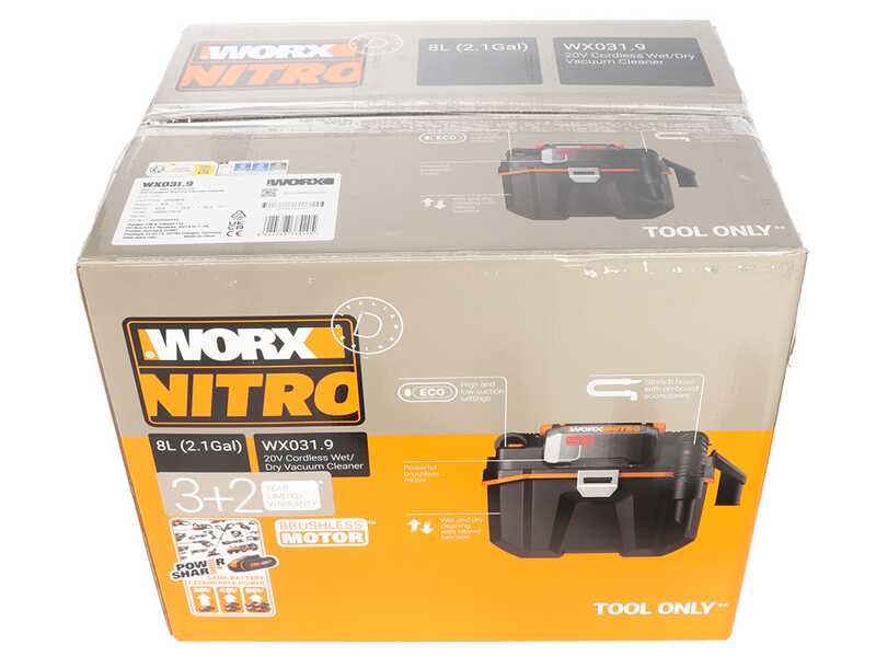 Worx Nitro WX031.9 - Aspirateur portable &agrave; batterie pour eau et poussi&egrave;res - SANS BATTERIE NI CHARGEUR