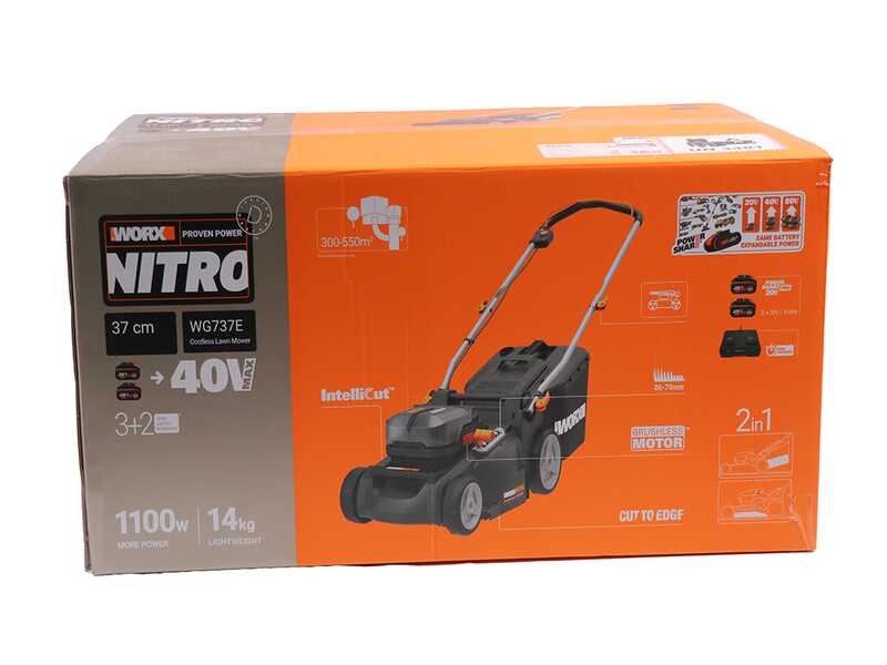 Worx Nitro WG737E - Tondeuse &agrave; gazon sans fil - 2x20V/4Ah - Coupe 37cm