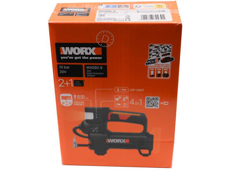 Worx WX092.9 - Compresseur &eacute;lectrique &agrave; batterie - SANS BATTERIE NI CHARGEUR