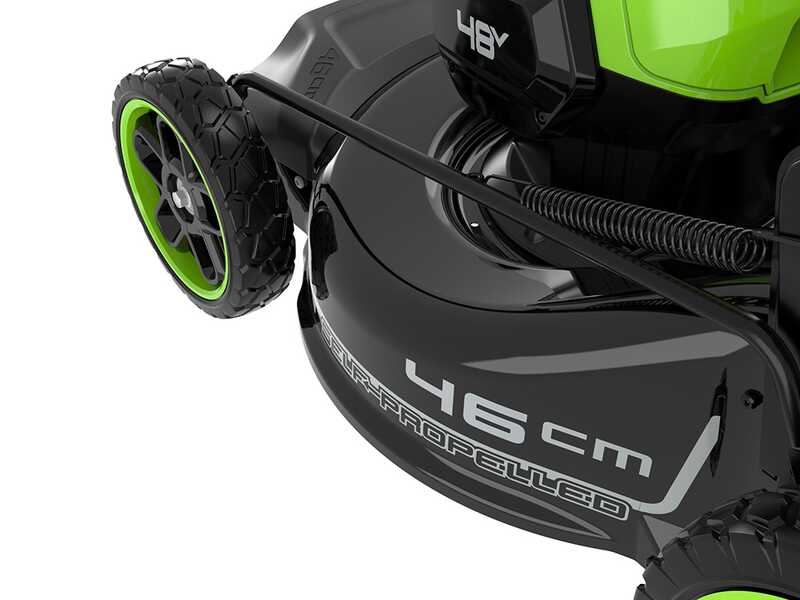 Greenworks GD48LM46SPIIK4 - Tondeuse &agrave; gazon automotrice &agrave; batterie - 48V/4Ah - Coupe 46 cm