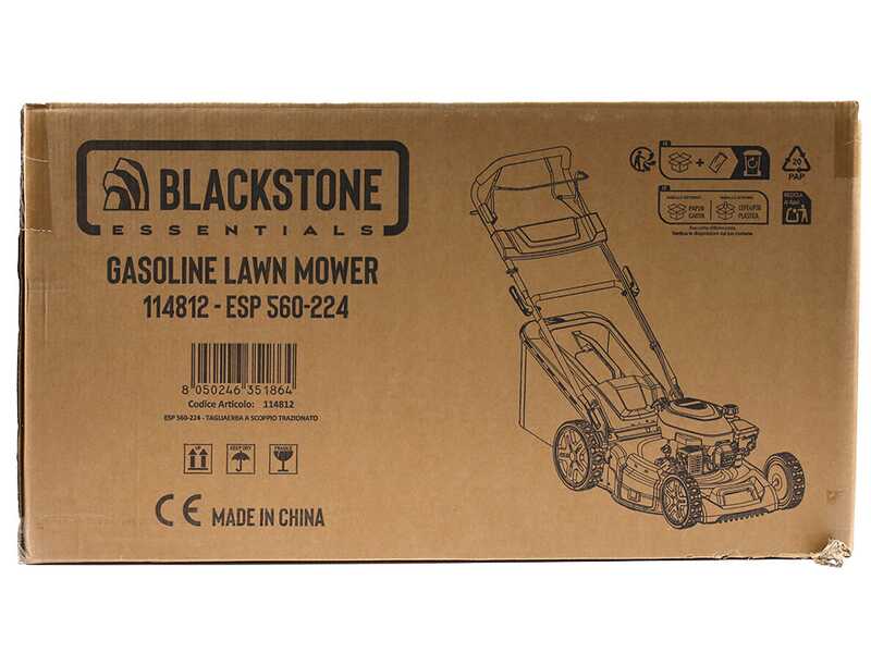 BlackStone Essentials ESP 560-224 - Tondeuse &agrave; gazon thermique tract&eacute;e - 4 en 1 - Motteur thermique de 224 cm3