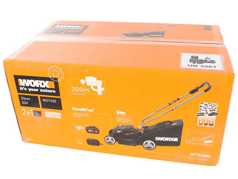 Worx WG733E - Tondeuse &agrave; batterie - 20 V/4 Ah - Largeur de coupe 33 cm