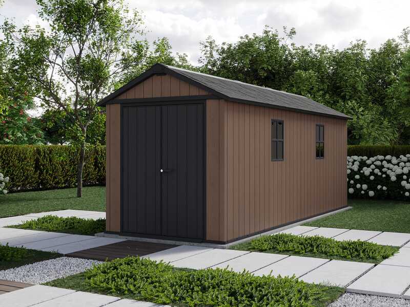 Keter Newton plus 7517/1775 - Abri de jardin - Avec porte &agrave; double battant et fen&ecirc;tres - 230 x 539 x 246 cm