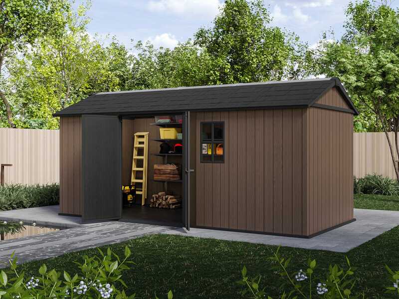 Keter Newton plus 7517/1775 - Abri de jardin - Avec porte &agrave; double battant et fen&ecirc;tres - 230 x 539 x 246 cm