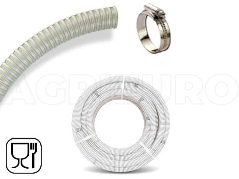 Tuyau spiral&eacute; transparent en PVC qualit&eacute; alimentaire &Oslash; 50 mm - 10m + cordon serrage