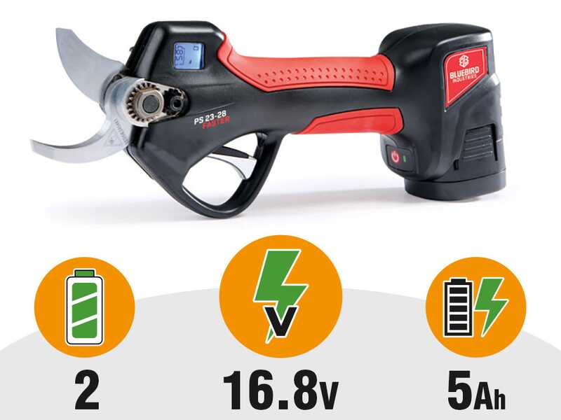 Blue Bird PS 23-28C Faster - S&eacute;cateur de taille &eacute;lectrique - 2x 16,8 V 2,5 Ah - Diam&egrave;tre de coupe 28 mm