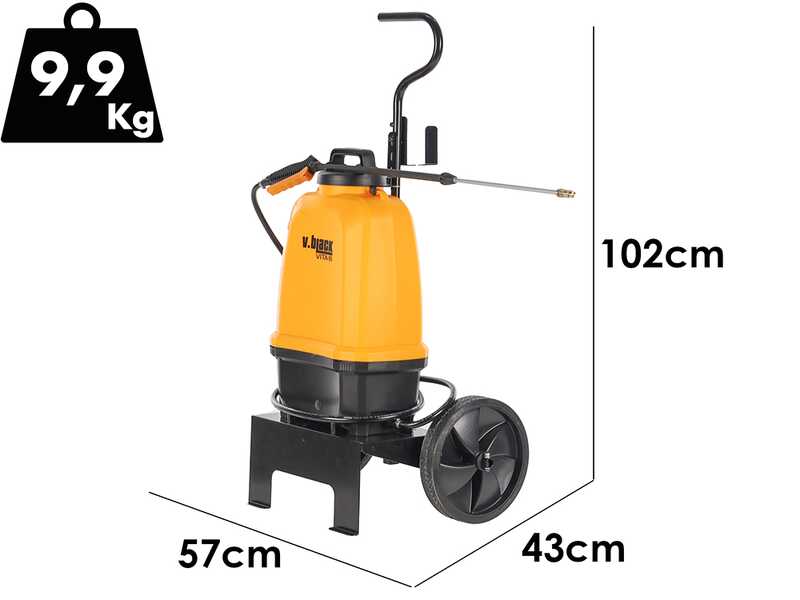 Volpi V-BLACK VITA 16 - Pulv&eacute;risateur &eacute;lectrique &agrave; batterie &agrave; dos sur chariot - Avec tuyau de 2 m