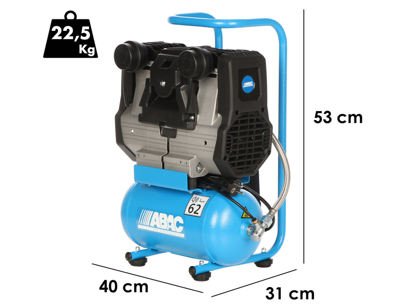 ABAC START QUIETE OS20 - Compresseur d'air &eacute;lectrique monophas&eacute; silencieux - Sans huile - Moteur 2 CV - 6 L