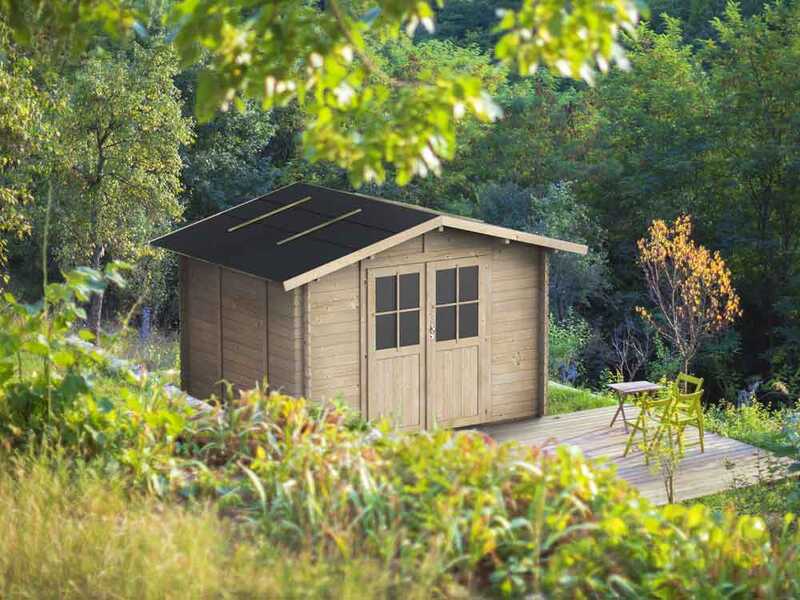 Alce Opera 215x250 - Abri de jardin &agrave; bois - Avec fen&ecirc;tres et porte &agrave; double battant - 215x250x207 cm