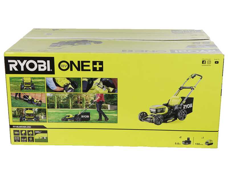 Ryobi RY18LMX46A-250 - Tondeuse &agrave; gazon &agrave; batterie - 2x 18V/5Ah - Largeur de coupe 46 cm